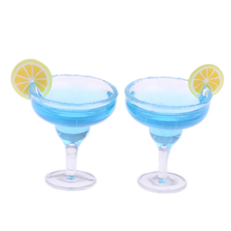 2 Pz/set Casa Delle Bambole In Miniatura Blu Tazze Da Cocktail 1:12 Mini Simulazione Bevanda Modello di Vetro Giocattolo Casa di Bambola Accessori