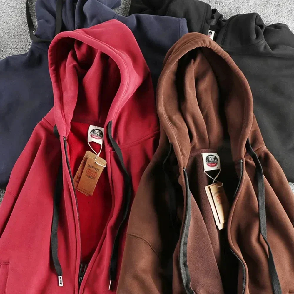Heavy oolong cashmere American style retro trend hooded cardigan hoodie men's winter warm casual jacket