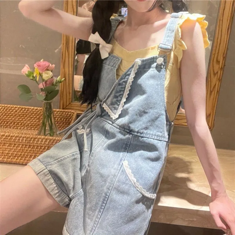 2023 Blue Jeans Shorts for Women Girl Overalls Jumpsuit Pants Rompers Vintage Clothing Kawaii Teenage Clothes Student Streewear