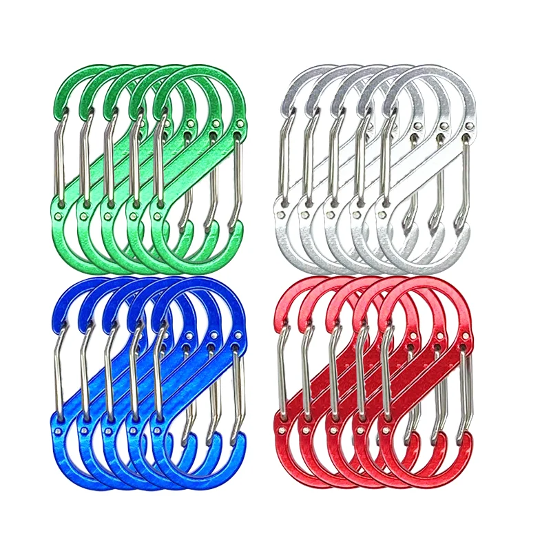 8 PCS  Ornament Suspended Aluminum Alloy Buckles For Water Sports Bottle Locking Ring Keychain Luggage Hook S-shaped Carabiner