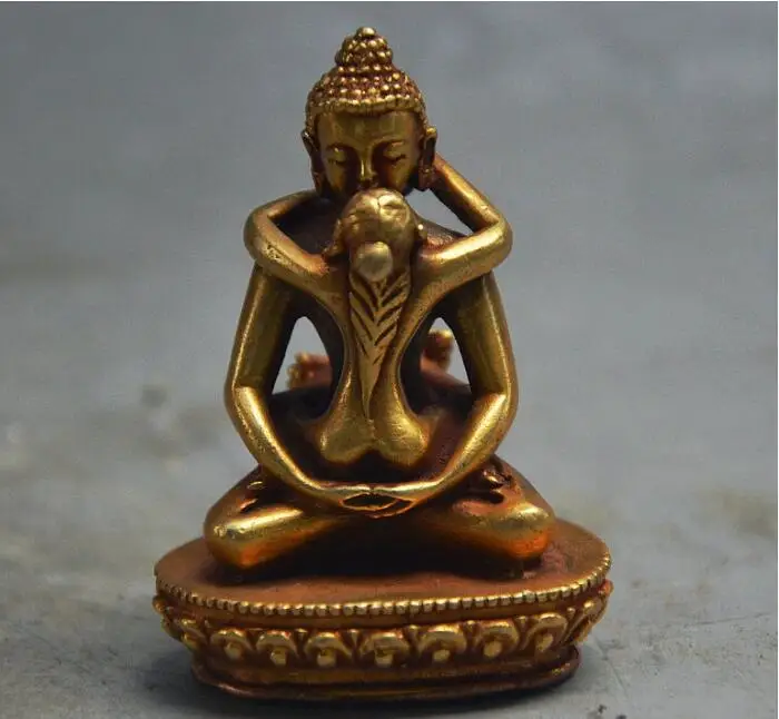 

Copper Satue Rare Old Tibet Buddhism Bronze Gilt Sakyamuni Yab-yam Tathagata Buddha Statue