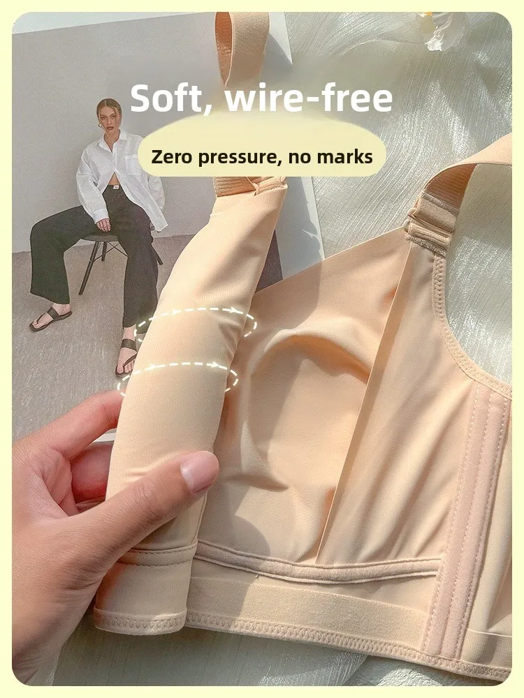 Ultra-Thin Wireless Bra Full Cup Sports Leisure Style for Young Women Summer Season Side Four Row Buckle Large Chest minus Small image 5