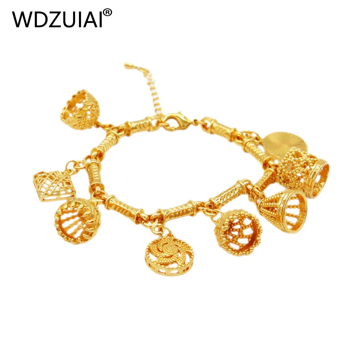 WDZUIAI Dubai Gold Color/Copper Chain&Link Bracelet Multiple Pendant Bracelet French Israel Women Girls Party Jewelry Wife Gifts