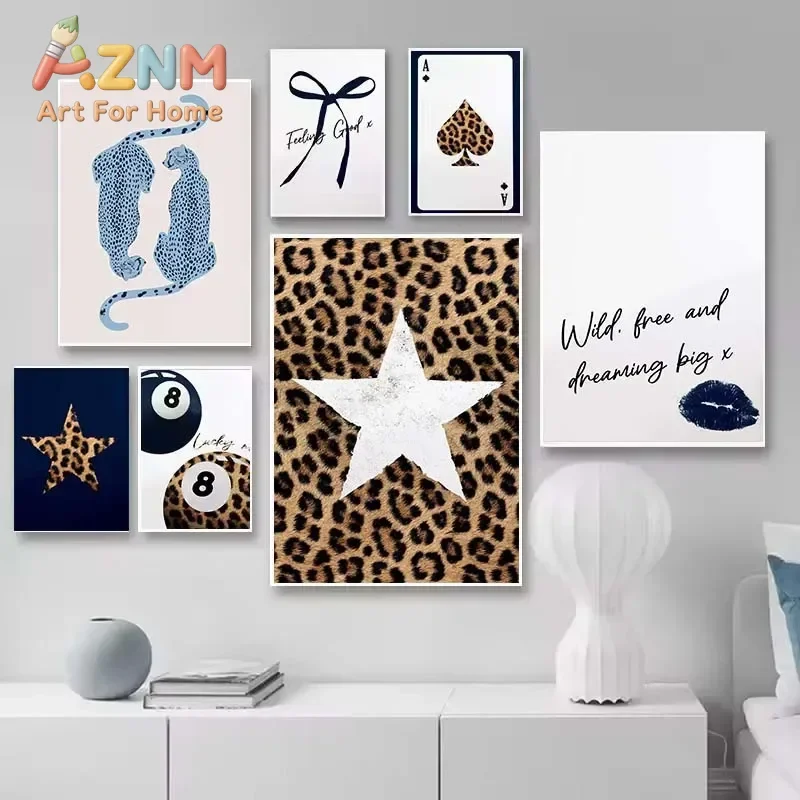 Modern Fashionable Leopard Print Pattern and Billiards Art Poster Canvas Printing Living Room Bedroom Home Decoration Gift