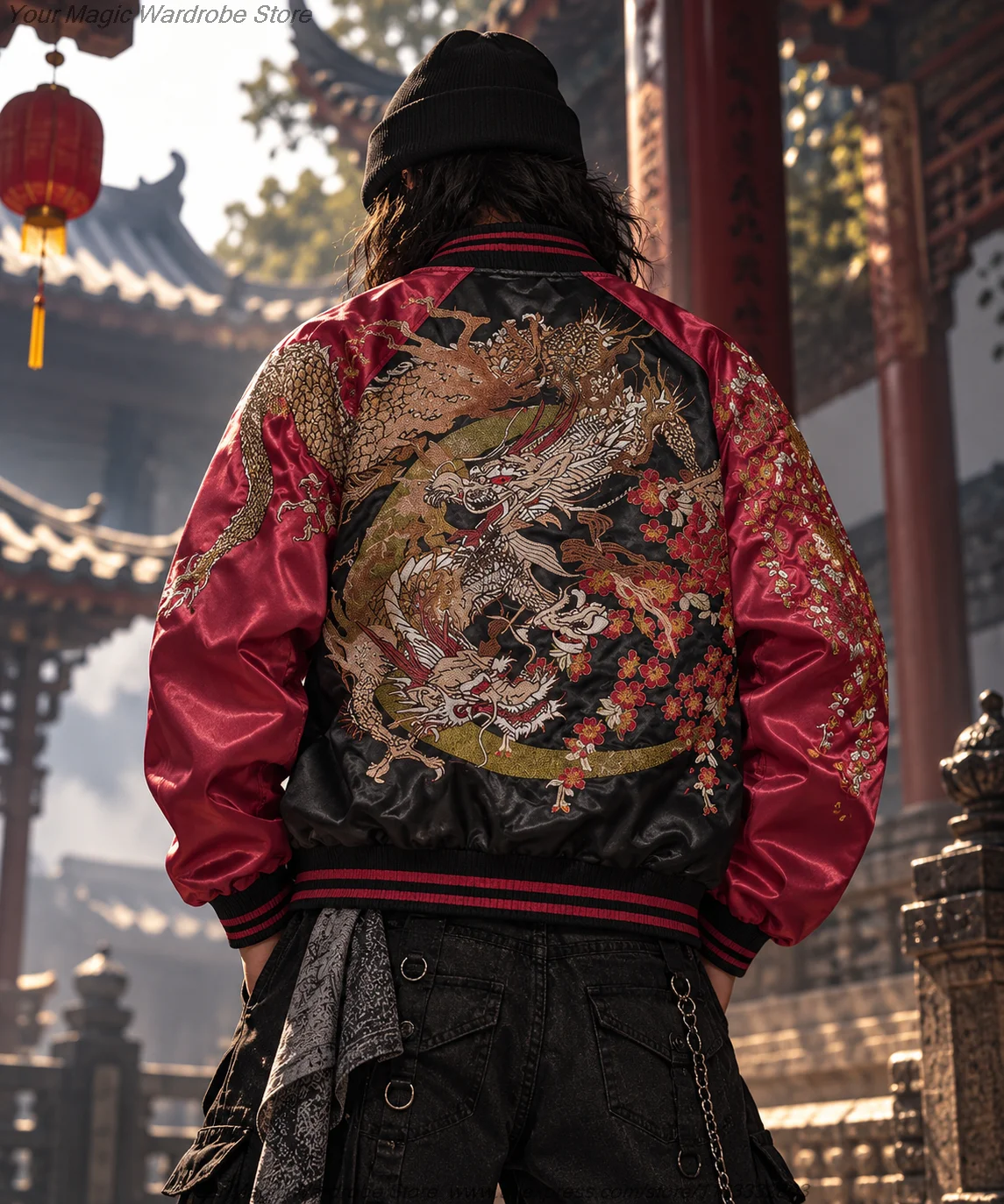 Asian Japanese Sukajan Style Embroidered Souvenir Jacket Outerwear Coat National Fashion Yokosuka Heavy Industry for Couples