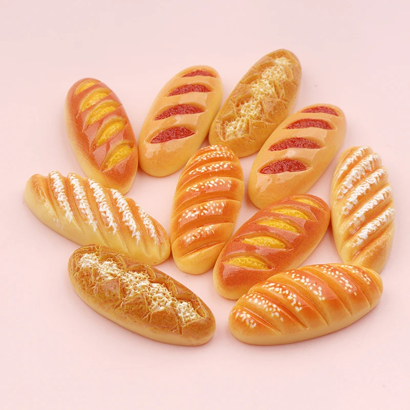 10/100pcs Kawaii Simulation Bread Baguette Flatback Resin Cabochon Decoration DIY Scrapbooking Crafts Dollhouse Accessories
