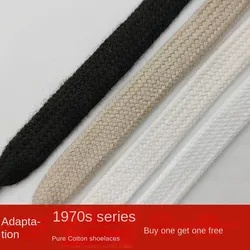 Pure Cotton Oblate Shoelace Black and White Beige Apricot Milky Casual White Canvas Sneaker100 120 cm