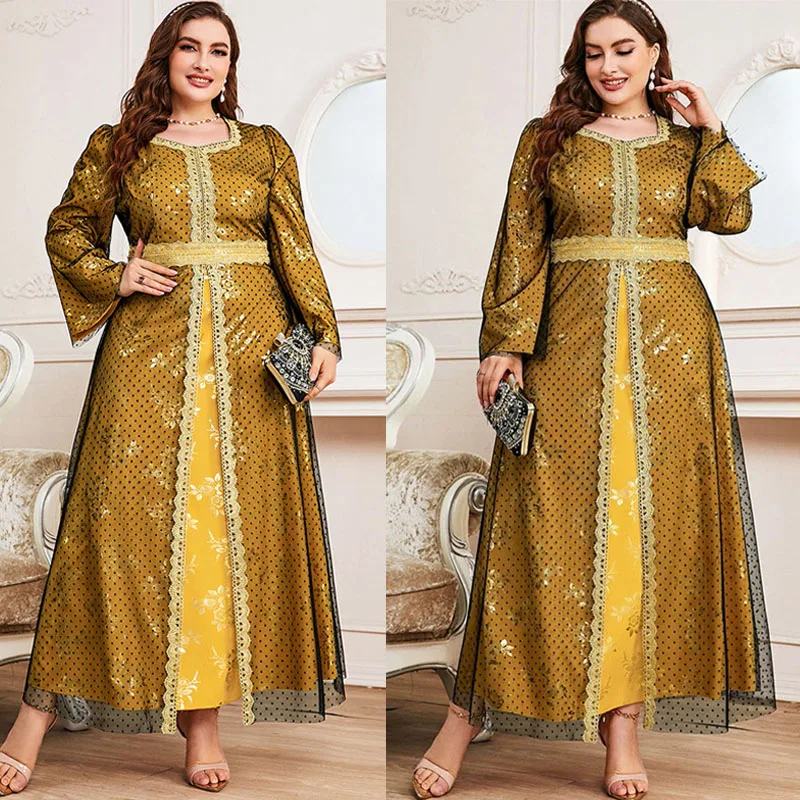 2025 Spring Summer Plus Size Women Maxi Dresses Large Luxury Designer Chic Elegant Oversized Long Muslim Evening Party Clothing