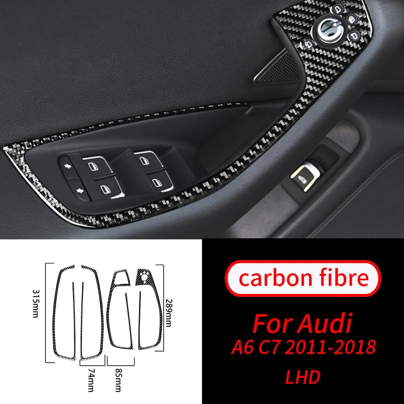 

For Audi A6 C7 2011-2018 4Pcs Real Carbon Fiber Window Glass Lift Switch Panel Decoration Sticker Cover Trim Car Accessories