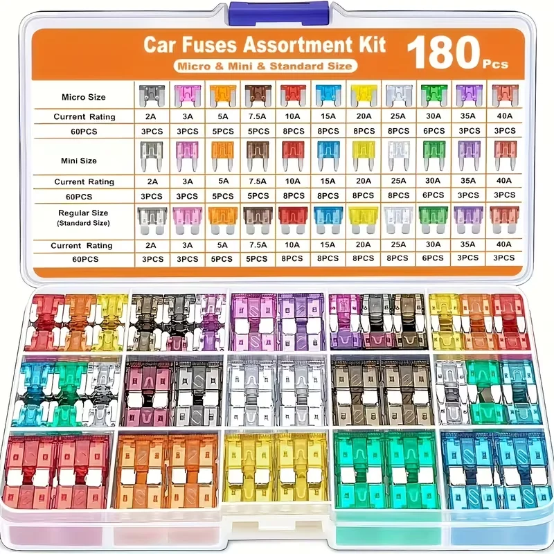 180/300Pcs Car Blade Fuse Assortment Kit with Puller, Mini/Standard/Micro Fuses for Auto Truck RV Motorcycle