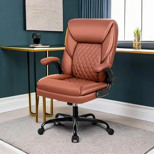 

Office Chair, Executive Leather Chair Home Office Desk Chairs, Ergonomic Computer Desk Chair with Adjustable Flip-Up Arms, Lumbe