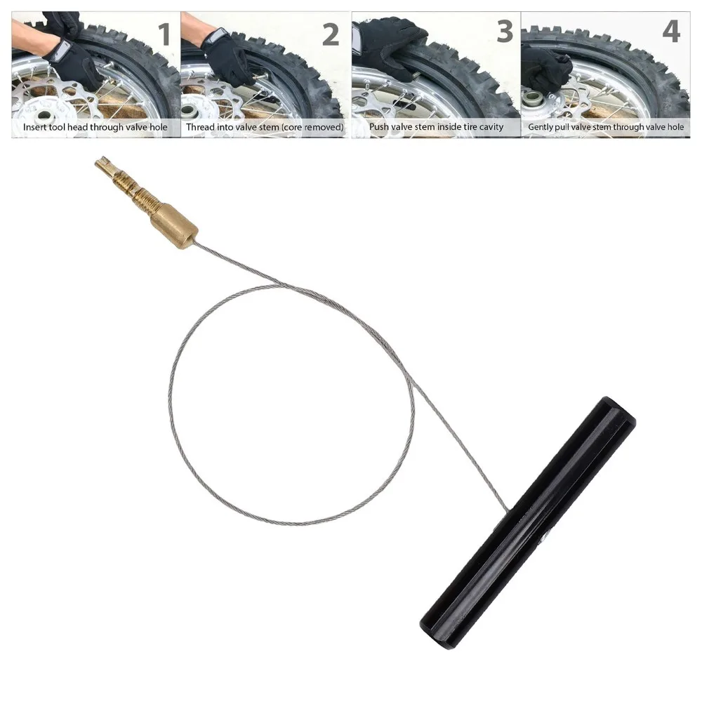 Black / Red Tire Valve Stem Fishing Tool Aluminum Handle Universal Tire Repair Puller Steel Wire Valve Stem Installation Tool