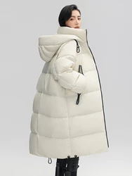 Płaszcze blokujące kolory Puchowa długa kurtka damska Moda Casual Commute Puffer Coats Gruba ciepła parka z kapturem 2024 Nowe kurtki puchowe