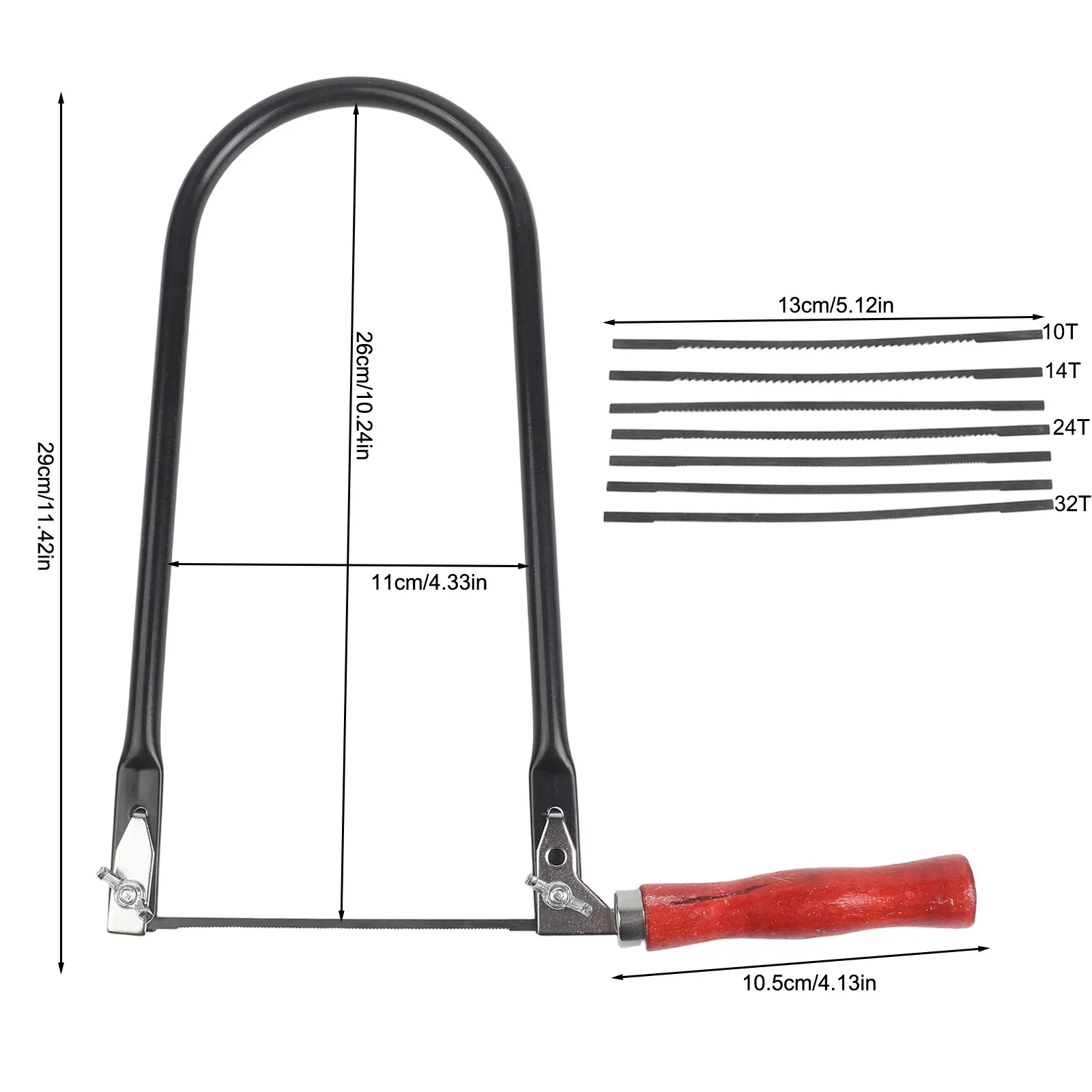 For Wood For Plastic Fretwork Saw U-Shaped Saw Wood Carving 26cm Steel Tube Frame 360-degree Adjustable Blades