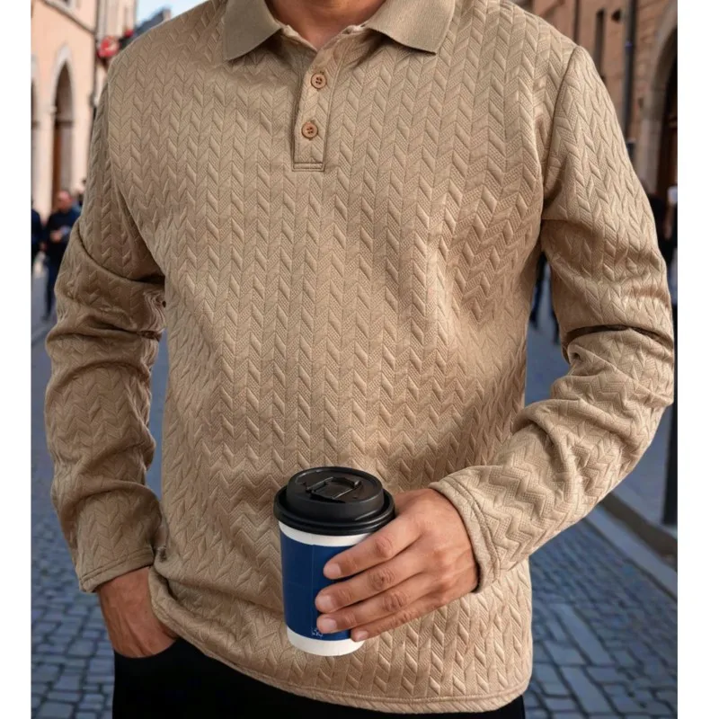 

2025 New light Luxury Men Casual Sports Retro style Striped Jacquard knitting Fashion Men Outdoor Long-sleeve POLO shirt US Size