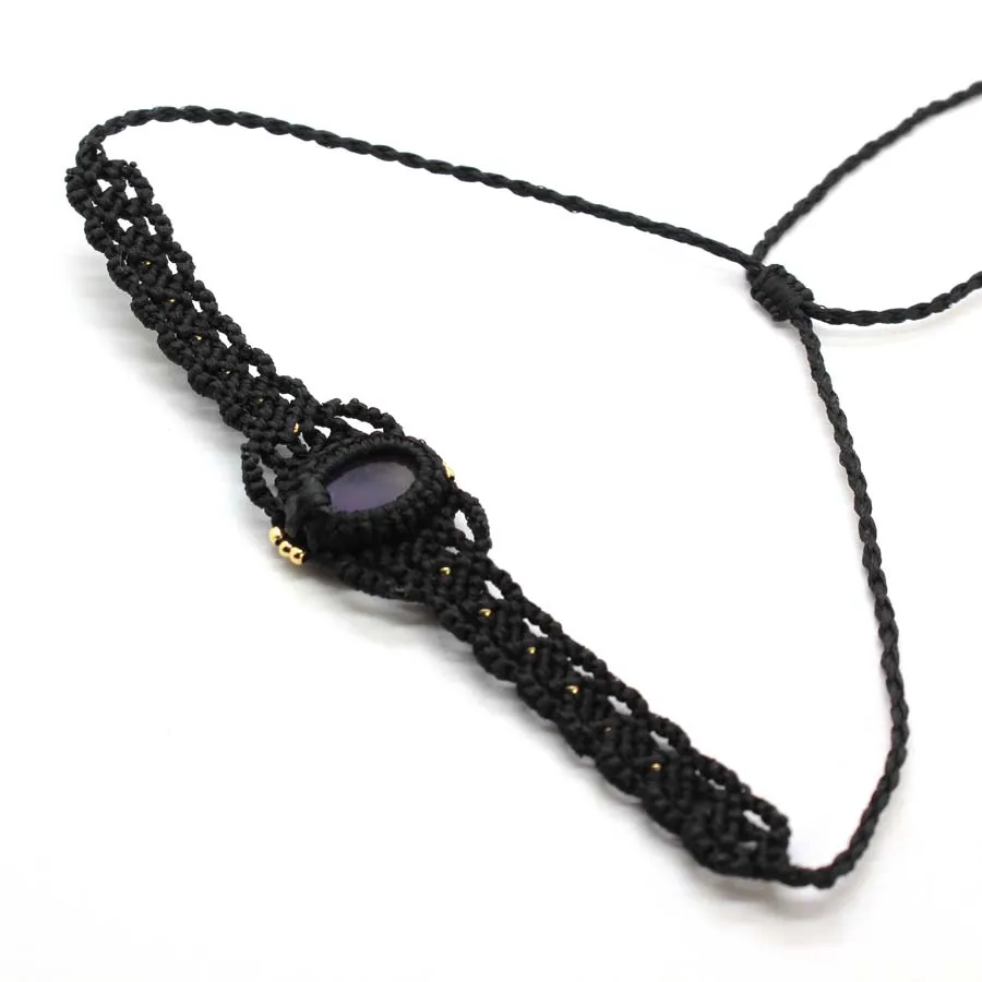 Crystal Braided Macrame Stone Pendant Necklace for Women Natural Amethyst Rose Quartz Handmade Rope Wrapped Weave Chain Jewelry