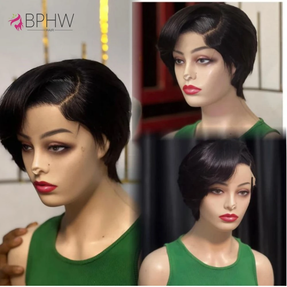 200% Density Lace Front Straight Wig Pixie Cut Wig 13X4 Full Lace Wig Bob Wig Human Hair Wigs For Women Pre Plucked BPHW Hair - Image 4