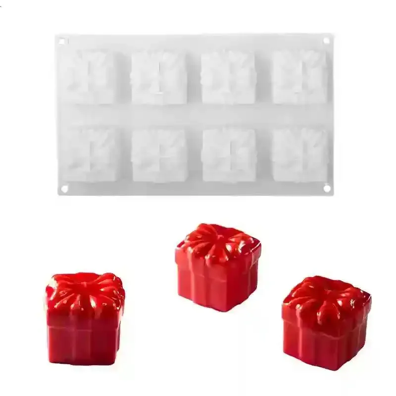 8 Square Bow Gift Box Three-dimensional French Fruit Dessert Mousse Silicone Baking Dessert Creative Dessert