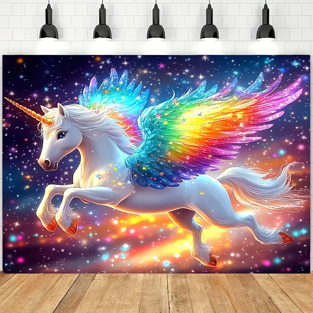 Fondo gigante de unicornio con alas de arcoíris, decoración colgante con tema animal de poliéster, atractivo festivo universal, No requiere energía, fácil
