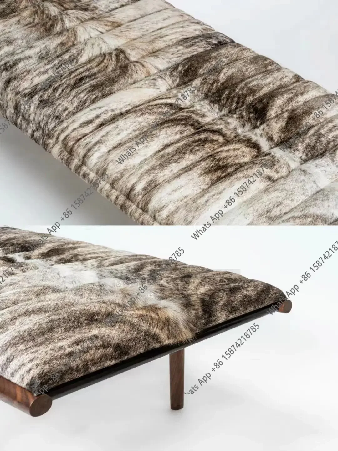 X5 Italian Solid Wood Bench Light Luxury Simple Modern Fur Integrated Shoe Change Antique Bedroom Cowhide Bed Tail