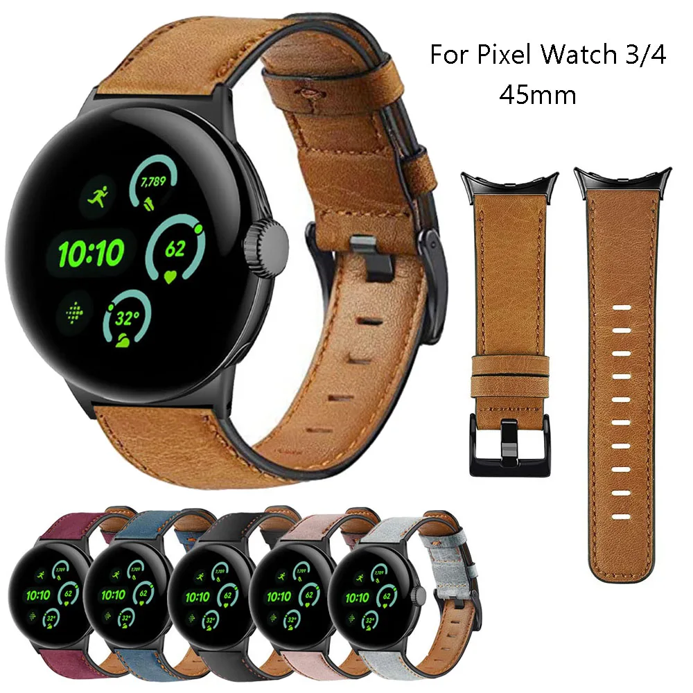 

Ремешок из натуральной кожи в стиле ретро для Google Pixel Watch 4, 45 мм, браслет Crazy Horse для Google Pixel 3, 45 мм, ремешок для часов