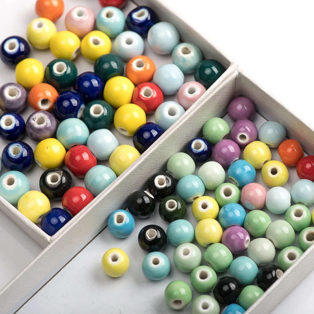 10#12# 40pcs DIY Round Pure Color Ceramic Beads Beading Handmade Porcelain Bead For Jewelry Making #A301B