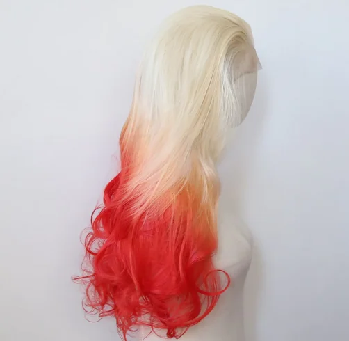 Blonde Ombre Red Synthetic Lace Front Wig Long Wavy Lace Front Synthetic Wig Pre Plucked Heat Resistant Fiber Hair