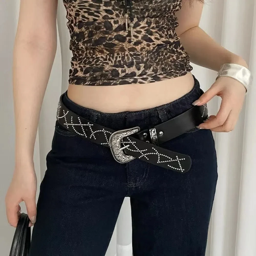 Корейский женский ремень в стиле ретро, черно-белый кожаный пояс с пряжкой, Y2k, готическое платье, джинсовый ремень, уличная одежда