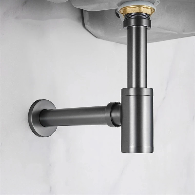 Brushed Gold Drains Set Brass Round Siphon P-TRAP Deodorization Bathroom Vanity Basin Pipe Waste With Pop Up Drainer Gun Grey