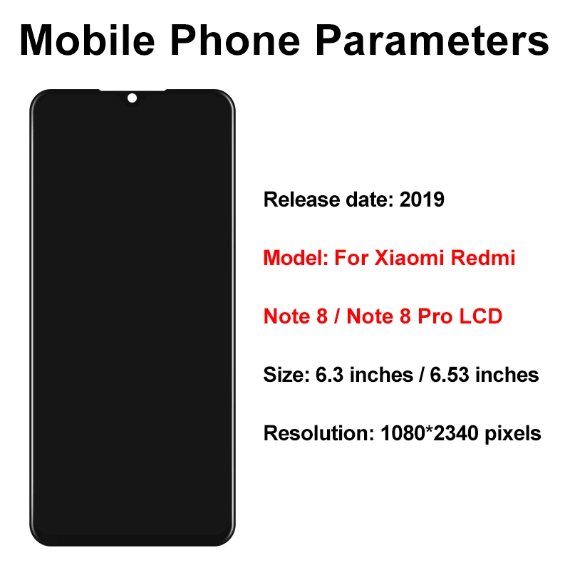 IPS For Xiaomi Redmi Note 8 M1908C3JH LCD Display Touch Screen Digitizer Assembly For Redmi Note 8 Pro Display Replacement Parts