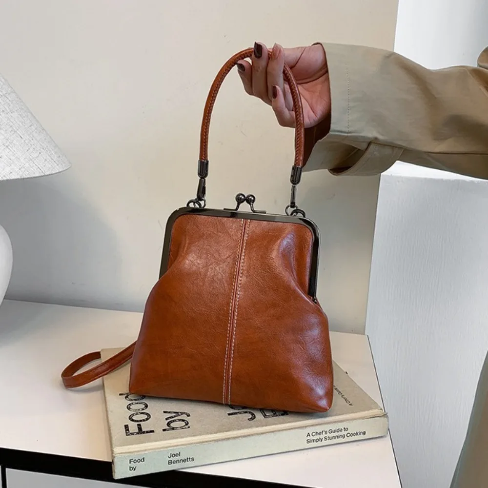 حقيبة كتف أنيقة بقفل قبلة من جلد البولي يوريثان بسعة كبيرة على الطراز الصيني حقيبة كروس بلون سادة حقيبة يد نسائية كلاسيكية #3