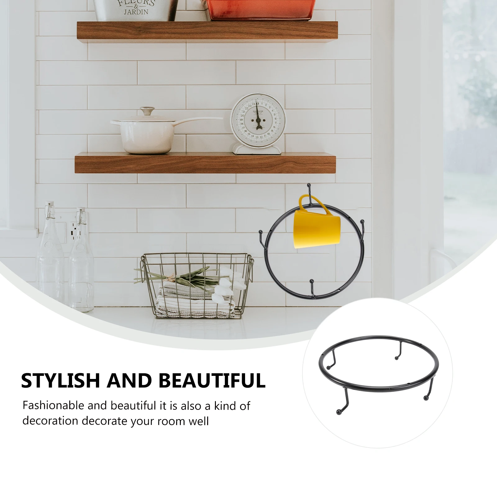 

Round Mug Rack Holder Upside Down Kitchen Cup Draining Rack Creative Black Storage Stand For Home Bar Office