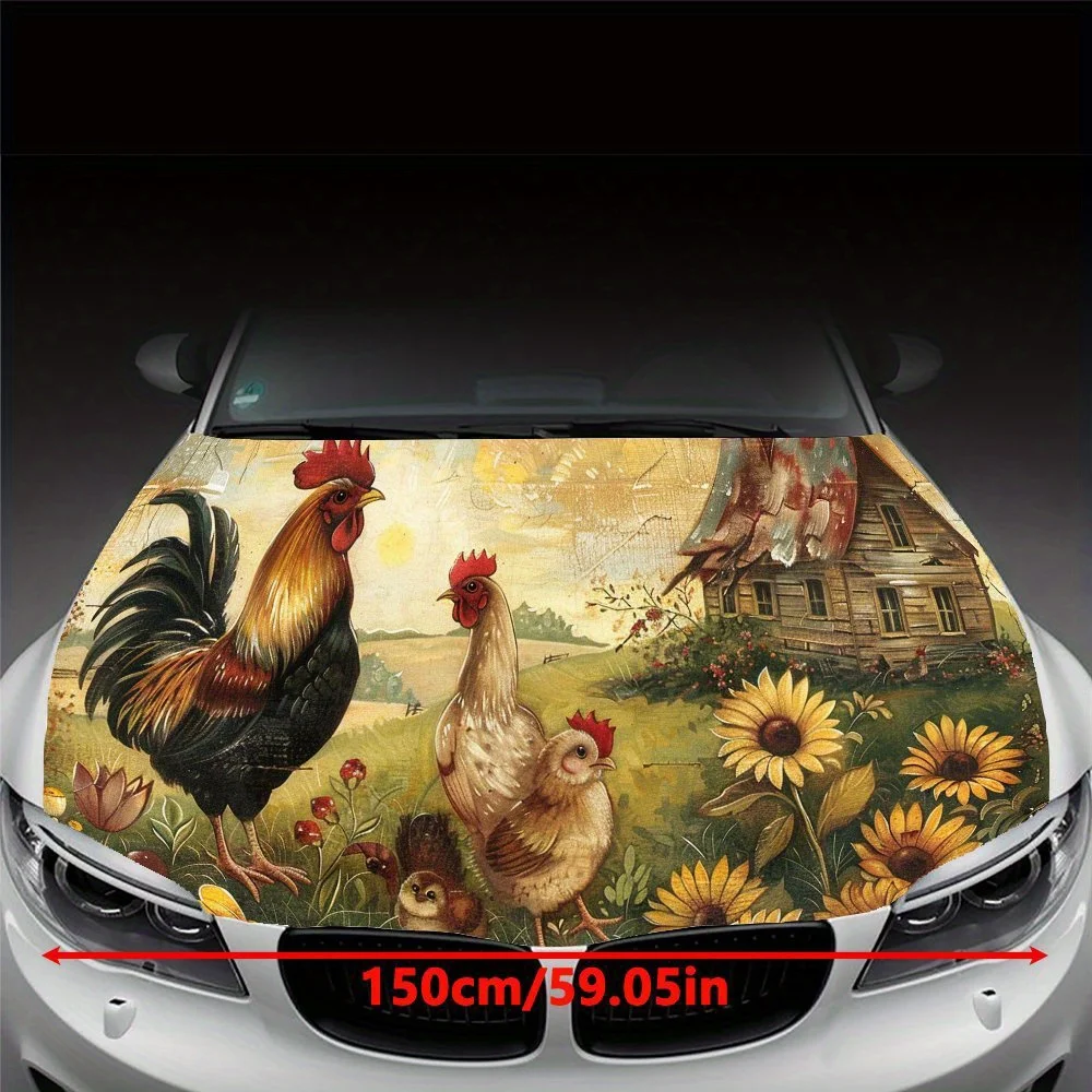 Elegant Morning Crow and Flower Scene Car Hood Decal Sticker, Durable Car Vinyl Wraps Suitable for Most Vehicles, Car Engine Hoo