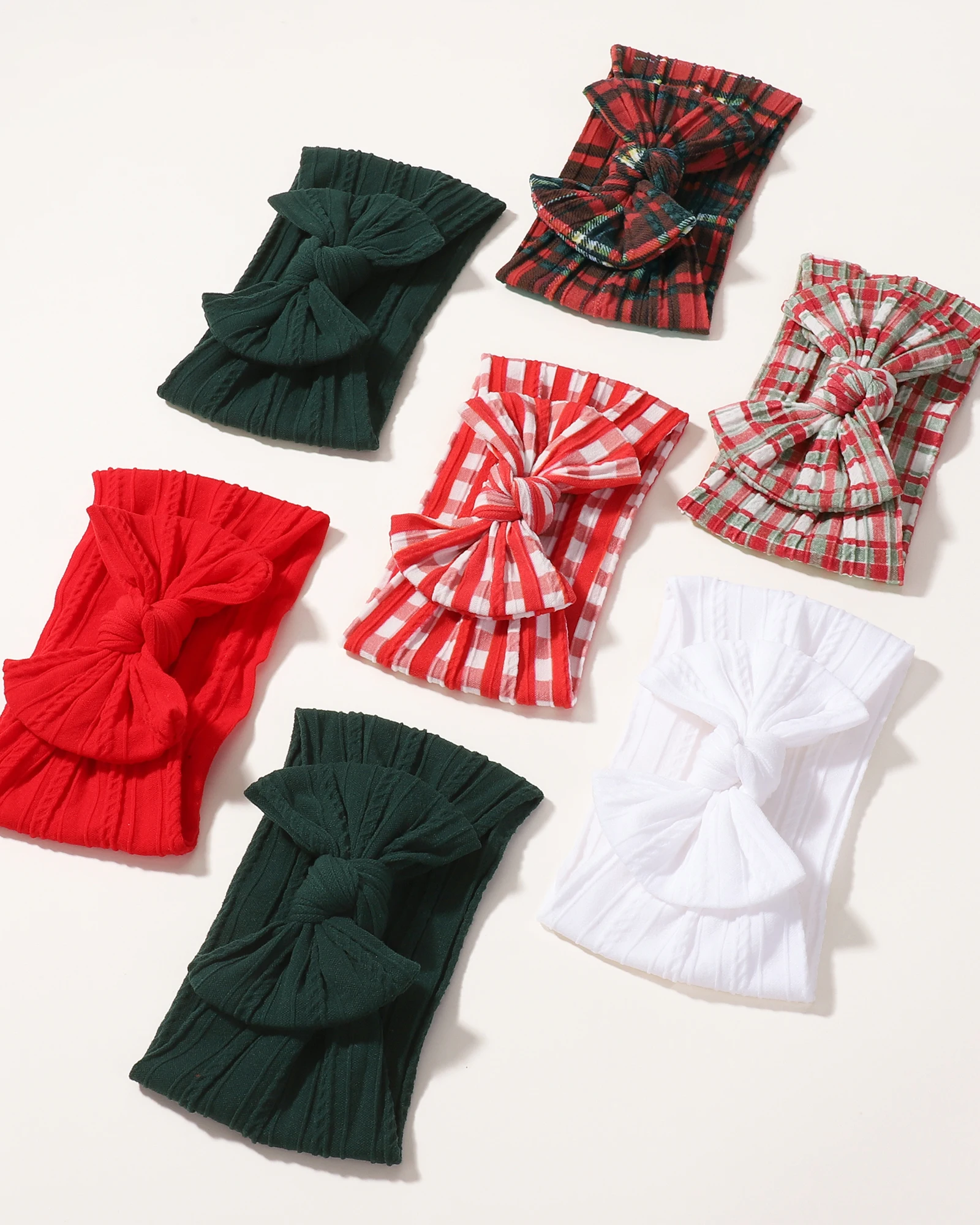 

3pcs/set 2025 Christmas Plaid Printed Knot Bows Headband for Baby Girls Cute Wide Nylon Turban Head Wraps Hair Accessories Gift