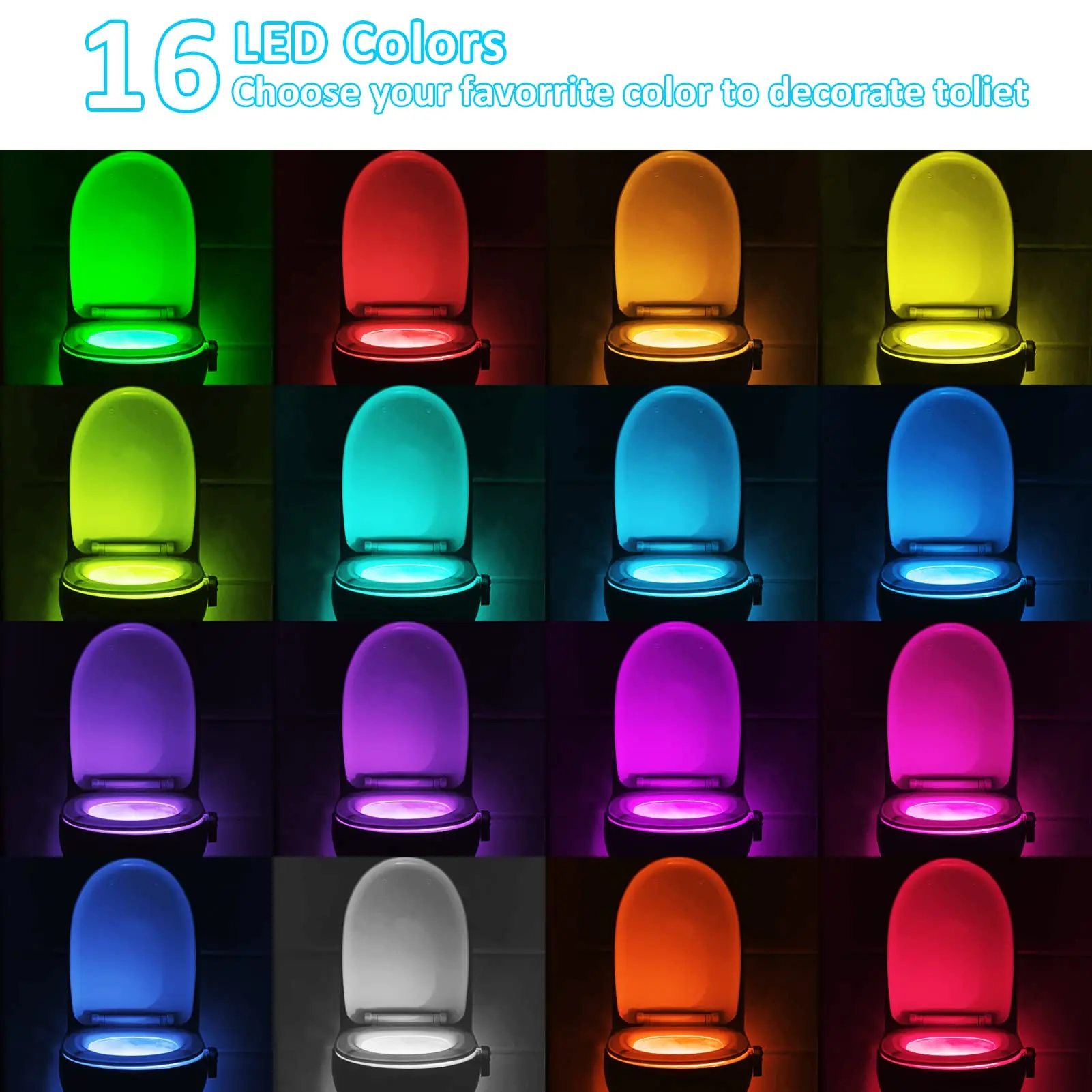 16 Colors Toilet Seat LED Light Human Motion Sensor Automatic Lamp Sensitive Motion Activated Night Light Bathroom Accessories