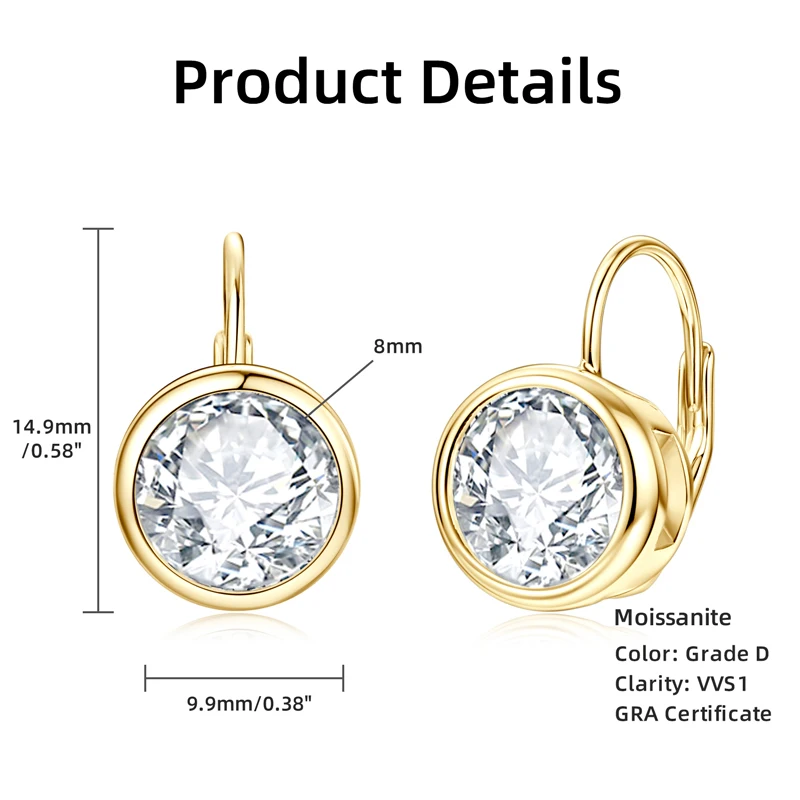 Lnngy Brinco Prata 925 Sterling Silber Creolen für Damen, zertifiziert, 6,5 mm/8 mm, Moissanit-Diamant-Ohrring, Schmuck, Geschenk – Detail 3