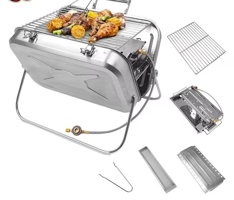 Smokeless Briefcase Barbecue Grill Folding Table Grill Stainless Steel Outdoor Portable Gas Bbq Grill