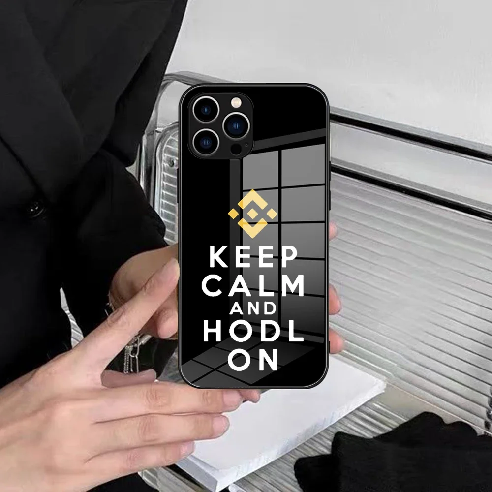 For IPhone 15 Binance Bnb Coin Crypto Coin Phone Case Glass For IPhone 13 14 12 11Pro XR XS MAX 14 Plus SE Design Glass Cover