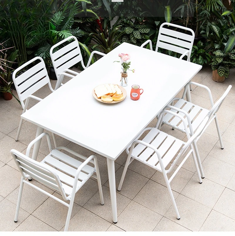 

Balcony table and chair three-piece courtyard villa garden dining table and chair combination outdoor white Nordic