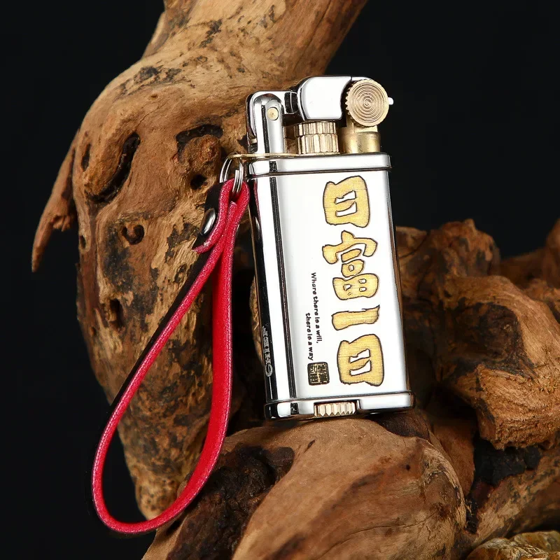 CHIEF Mini White Copper Arm Lifting Open Flame Kerosene Lighter Outdoor Leather Rope Portable Grinding Wheel Igniter Lighters