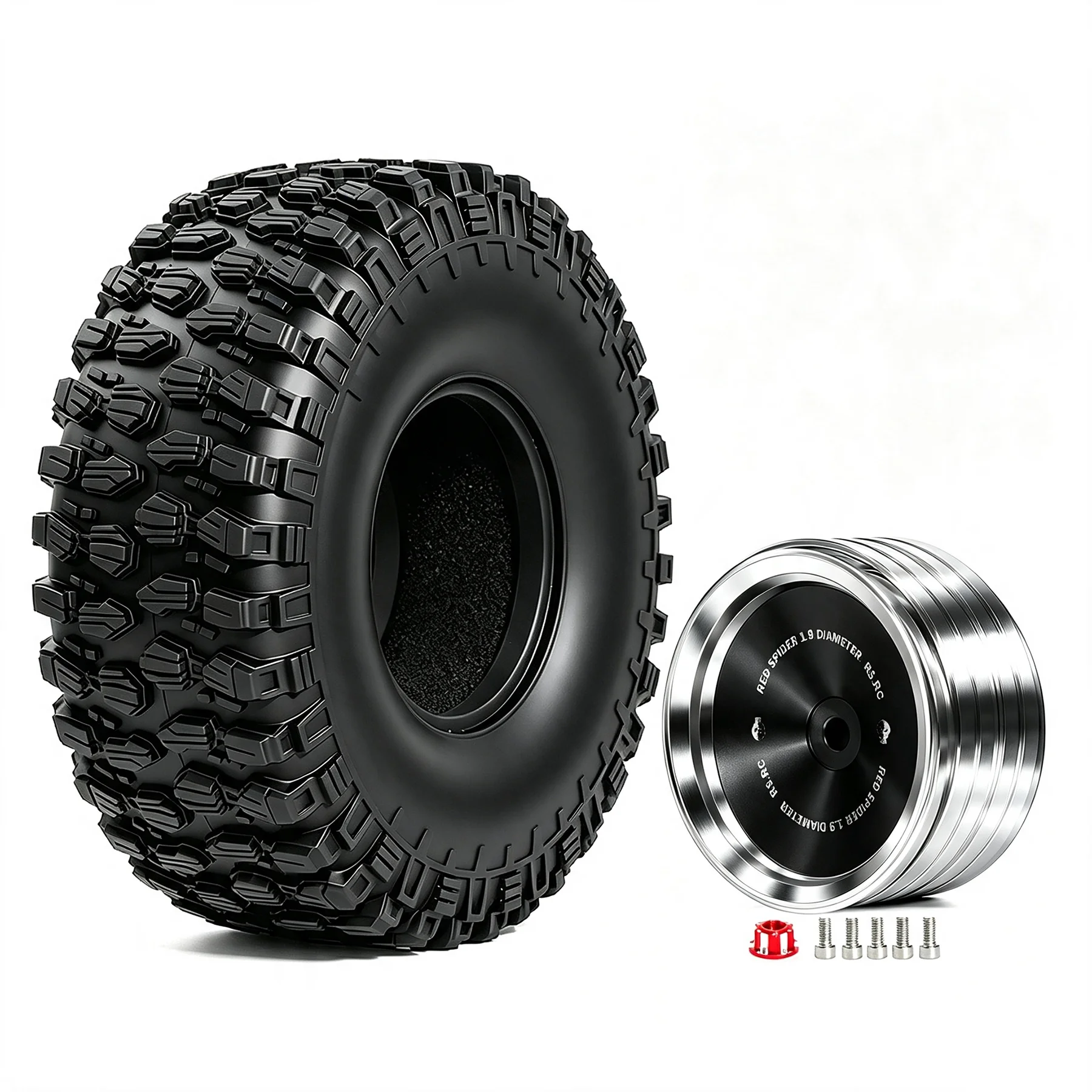 Aluminum Chrome 1.9 Beadlock Wheels and 1.9 Tires Good Grip for 1/10 RC Crawler Axial SCX10 TRX4 VS410 Gen8 RC4WD, Set of 4