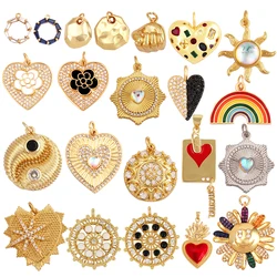 Trendy Rainbow Love Heart Happy Face Sun Charm Pendant,18K Gold Plated Zircon Necklace Bracelet For Handmade Jewelry Supply L21