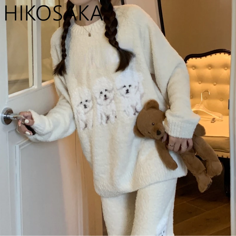 Sweet Print Dog Fresh Loose Homewear Suit Soft Lovely Long Sleeve O Neck Pajamas Japanese Style Fashion New Casual Sleepwear