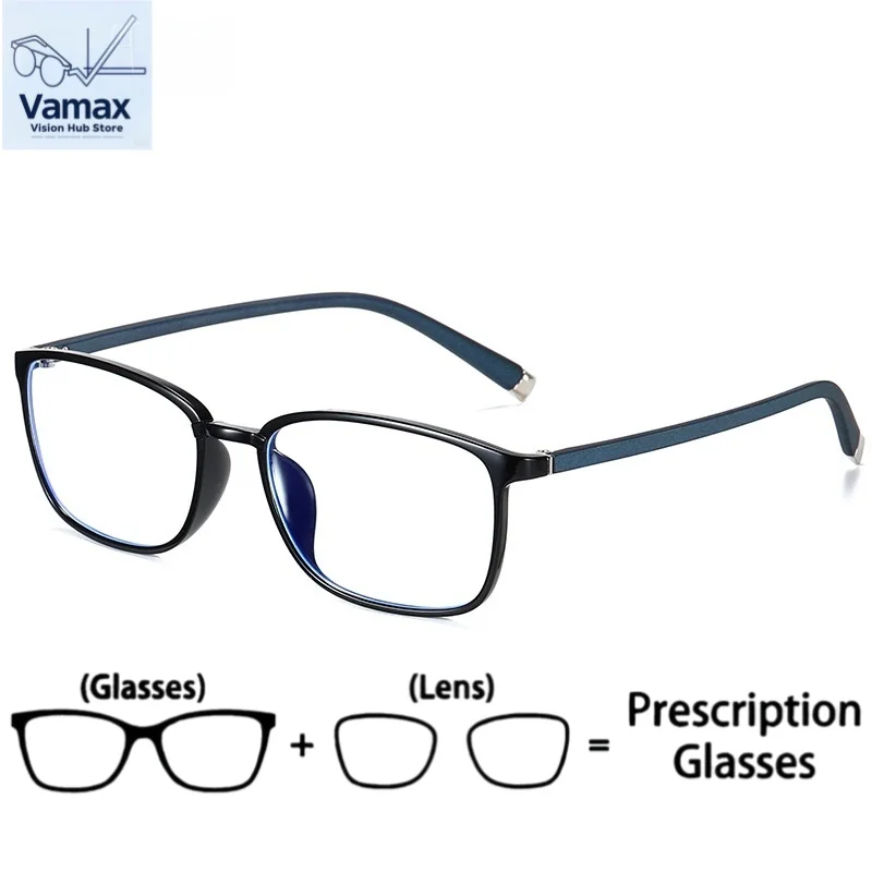 

Vamax Ultra Light TR90 Anti Blue Light Eyeglasses Frame Trendy Commuter Prescription Glasses Men Square