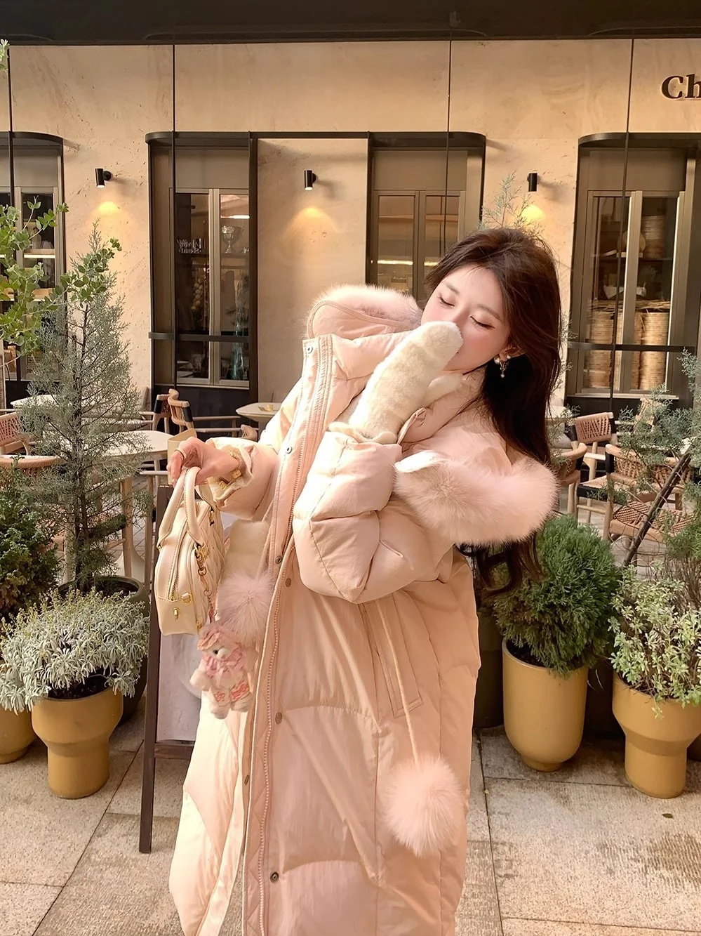 

Розовое длинное пуховое пальто из натурального меха с 90% белого пуха, женское зимнее, новое, класса люкс, теплое, утолщенное, из полиэстера