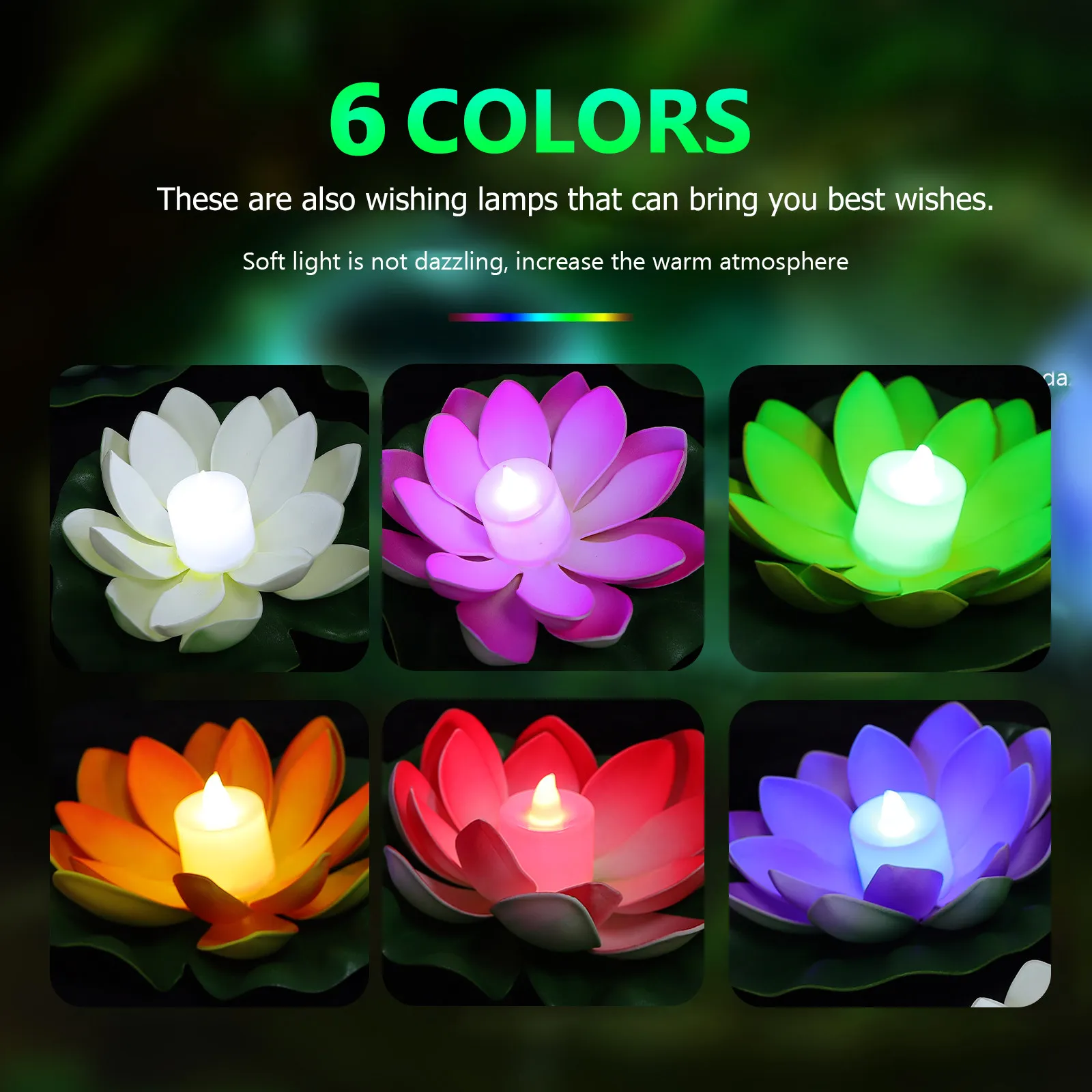6Pcs Waterproof Eva Lotus Lamp LED Floating Tea Lights Flameless Electric Candles for Props Church Garden Pond Beach
