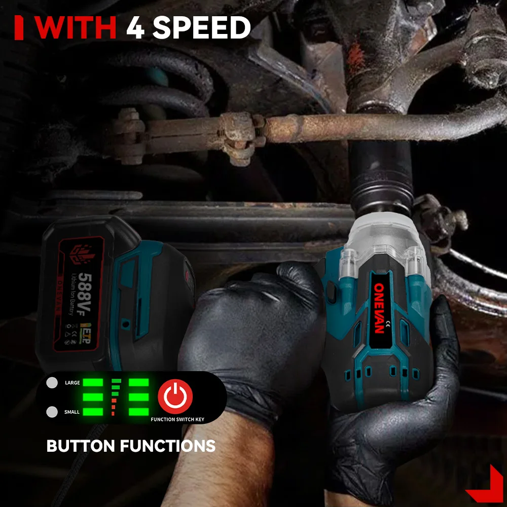 ONEVAN 520N.M Brushless Electric Wrench 1/2" Socket Cordless Wrench Screwdriver Car Repair Power Tool for 21V 18V Battery