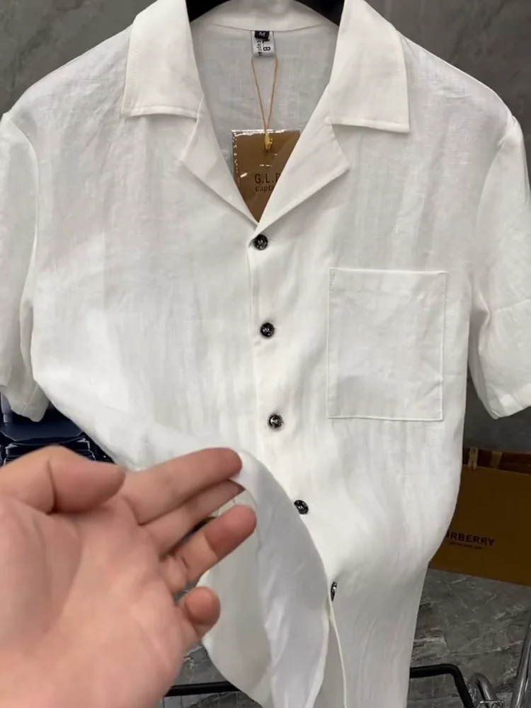 83 Summer New Men's Cuban Collar ort Sve High Quali Faionable Versatile Casual Cool Busin European High-End Fee...