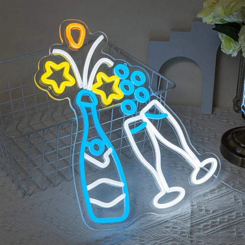 XM Champagne Cheers Neon Wall Decor Colorful Neon USB Powered LED Dimmable Neon Light for Bedroom Bar Man Cave Decor  생일파티