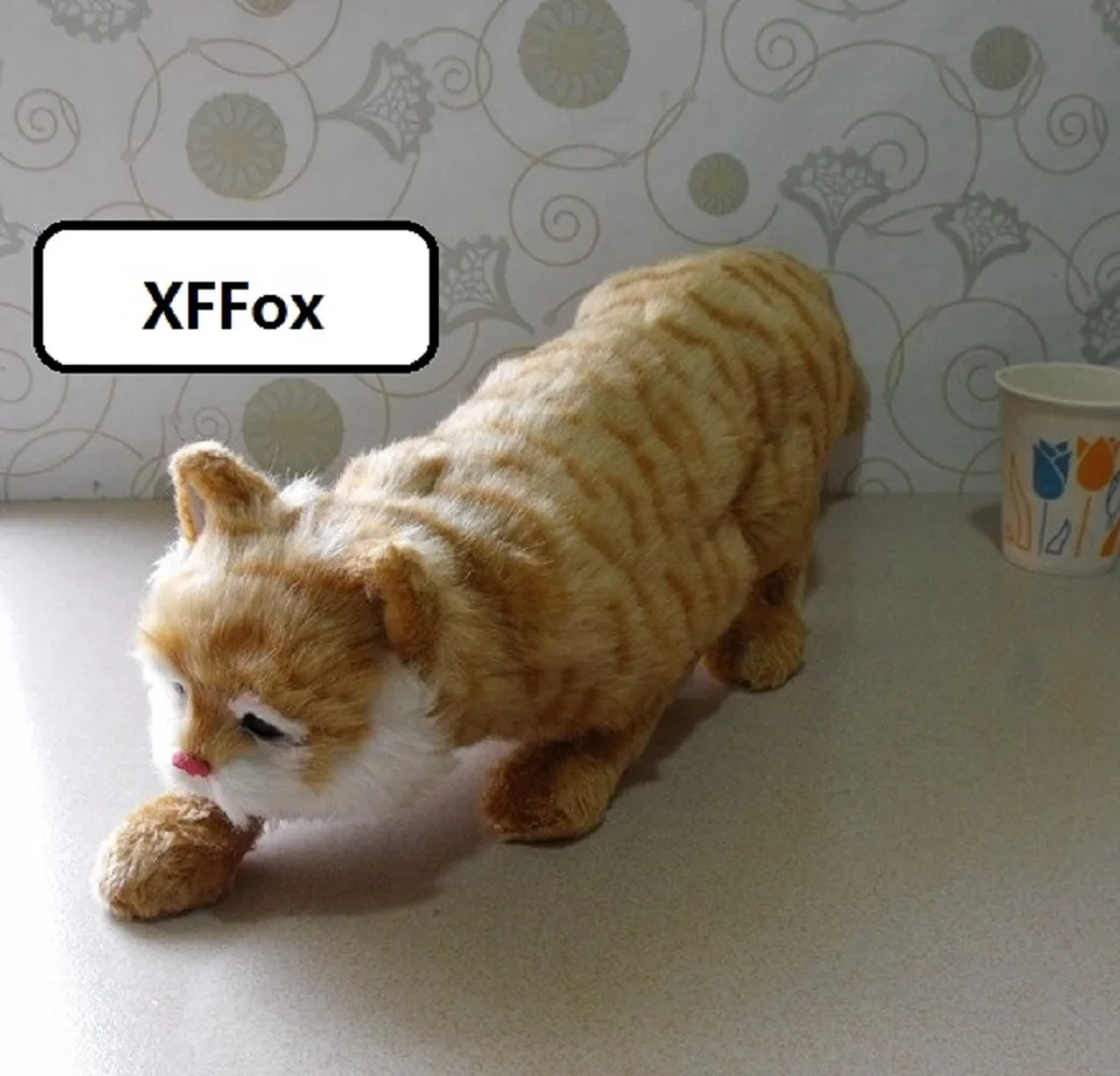 

big new real life yellow cat model plastic&furs simulation cat doll gift about 48x11x12cm xf2346